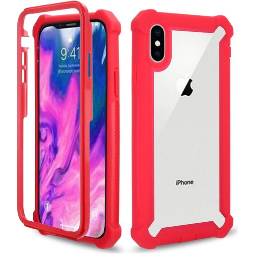 Mobigear Two-Layer iPhone XS Max Hoesje Hardcase Backcover Shockproof - Transparant / Rood