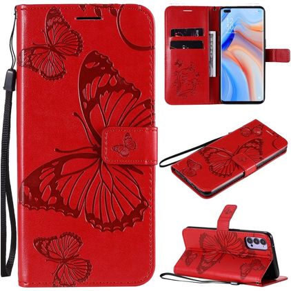 Mobigear Butterfly OPPO Reno 4 Hoesje Bookcase Portemonnee - Rood