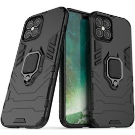 Mobigear Armor Ring iPhone 12 Hoesje Hardcase Backcover Shockproof met Ringhouder - Zwart