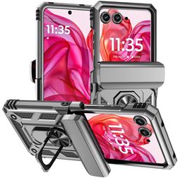 Mobigear Armor Ring Motorola Razr 50 Hoesje Hardcase Backcover Shockproof met Ringhouder - Zilver