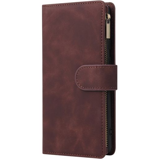 Mobigear Zipper Samsung Galaxy A71 Hoesje Bookcase Portemonnee - Bruin