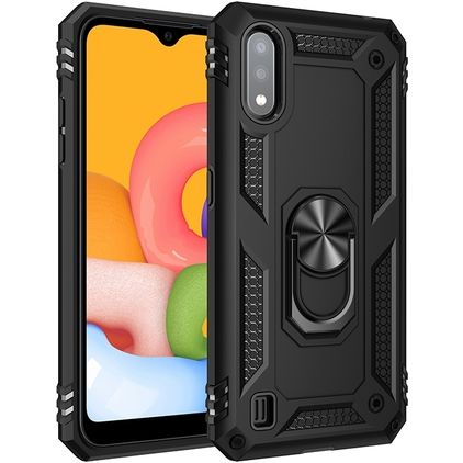 Mobigear Armor Ring Samsung Galaxy A01 Hoesje Hardcase Backcover Shockproof met Ringhouder - Zwart