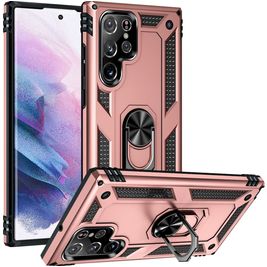 Mobigear Armor Ring Samsung Galaxy S23 Ultra Hoesje Hardcase Backcover Shockproof met Ringhouder - Roségoud