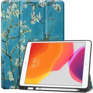 Mobigear Tri-Fold Gel iPad 8 (2020) Hoes TPU,Kunstleer Bookcase + Stylus Houder - Amandelbloesem