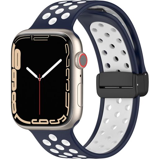 Mobigear Sport Plus Mag Siliconen Apple Watch Bandje Magneetsluiting - 42/41/40/38 mm - Wit / Marineblauw