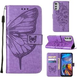 Mobigear Butterfly Motorola Moto E32 Hoesje Bookcase Portemonnee - Paars