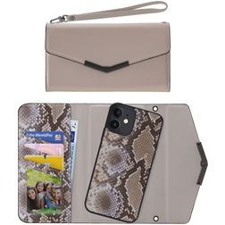 Mobilize Elegant Magnet iPhone 12 Hoesje Uitneembare 2in1 Clutch - Beige Snake