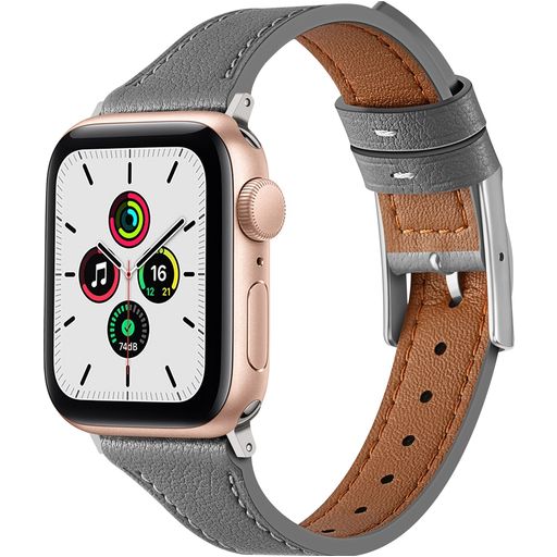 Mobigear Napoli Leren Apple Watch Bandje Gespsluiting - 49/46/45/44 mm - Grijs