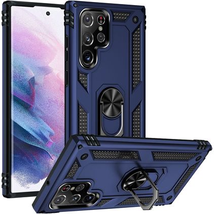 Mobigear Armor Ring Samsung Galaxy S23 Ultra Hoesje Hardcase Backcover Shockproof met Ringhouder - Blauw