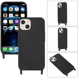 Mobigear Lanyard iPhone 14 Siliconen Hoesje met koord - Zwart