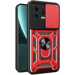 Mobigear Armor Ring Cam Slide Xiaomi 13 Hoesje Hardcase Backcover Shockproof met Ringhouder en Camera Slider - Rood
