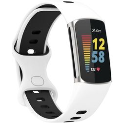 Mobigear Sport Dual Siliconen Fitbit Charge 5 Bandje Druksluiting - Wit / Blauw