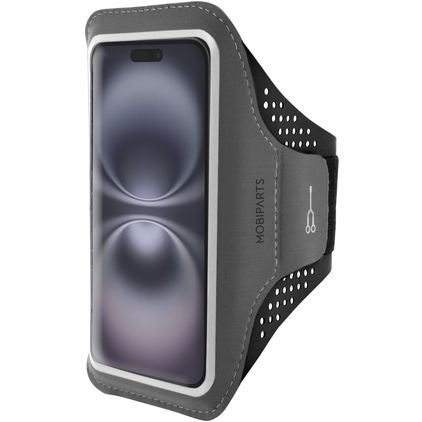 Mobiparts Comfort Fit Telefoonhouder Hardlopen iPhone 16 Sport Hoesje Neopreen Sportarmband - Zwart