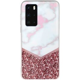 Mobigear Marble Huawei P40 Hoesje Flexibel TPU Backcover - Wit / Roségoud