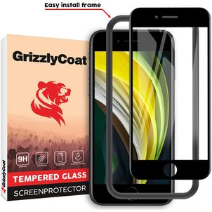 GrizzlyCoat Easy Fit iPhone SE (2022) Glazen Screenprotector - Case Friendly + Installatie Frame - Zwart