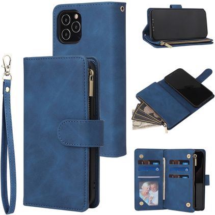 Mobigear Zipper iPhone 12 Pro Hoesje Bookcase Portemonnee - Blauw
