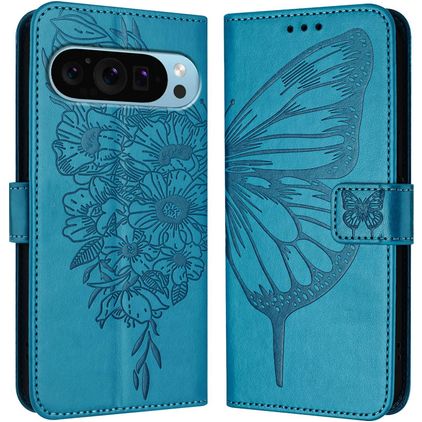 Mobigear Butterfly Google Pixel 9 Pro XL Hoesje Bookcase Portemonnee - Blauw