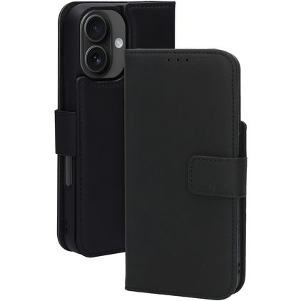 Mobiparts iPhone 16 MagSafe Hoesje Echt Leer Uitneembare 2in1 Bookcase Portemonnee - Zwart