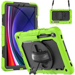 Mobigear SureGrip Xtreme Samsung Galaxy Tab S9 FE Hoes Hard Kunststof,Siliconen Backcover + Stylus Houder + Schouderband + Standaard - Groen