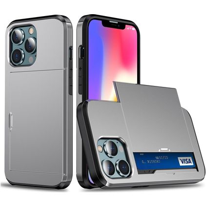 Mobigear Card iPhone 14 Pro Hoesje Hardcase Backcover Shockproof met Pasjeshouder - Grijs