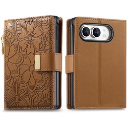 Mobigear Flowers iPhone Duo Hoesje Bookcase Portemonnee - Bruin