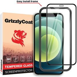 GrizzlyCoat Easy Fit iPhone 12 Mini Glazen Screenprotector - Case Friendly + Installatie Frame - Zwart