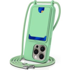 Mobigear Lanyard Card iPhone 16 Pro Siliconen Hoesje met koord en Pasjeshouder - Groen Mobigear Lanyard Card iPhone 16 Pro Siliconen Hoesje met koord en Pasjeshouder - Groen