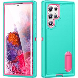 Mobigear Rugged Stand Samsung Galaxy S23 Ultra Hoesje Hardcase Backcover Shockproof met Standaard - Turquoise