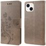Mobigear Flowers iPhone 14 Hoesje Bookcase Portemonnee - Grijs