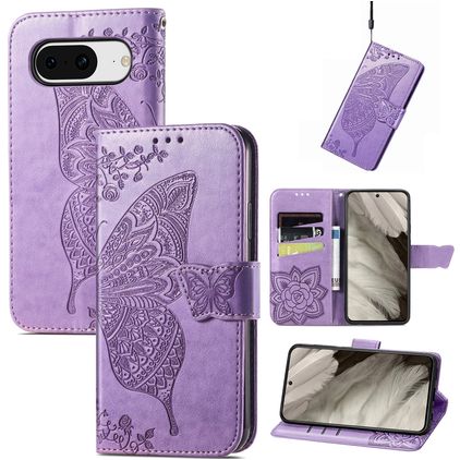 Mobigear Butterfly Google Pixel 8 Hoesje Bookcase Portemonnee - Paars