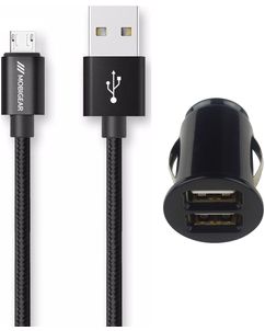 Mobigear Essentials Single USB Autolader Micro USB 1 Meter 12W 2.4A - Zwart