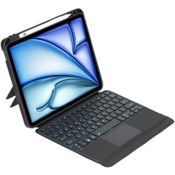 Mobigear Detachable Rotating iPad Air 11 Inch (2024) Hoes QWERTY Bluetooth Toetsenbord Bookcase + Stylus Houder - Zwart