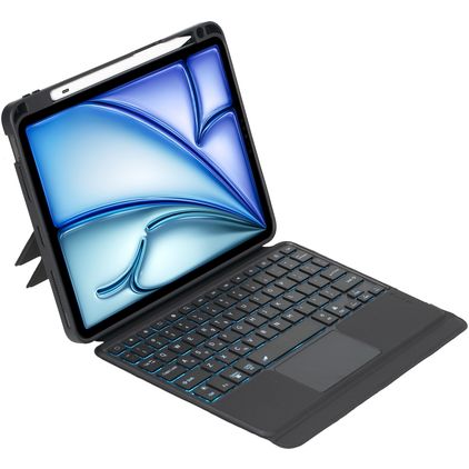 Mobigear Detachable Rotating iPad Air 11 Inch (2026) Hoes QWERTY Bluetooth Toetsenbord Bookcase + Stylus Houder - Zwart