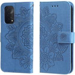 Mobigear Flowers OPPO A74 5G Hoesje Bookcase Portemonnee - Blauw