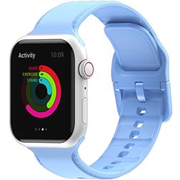 Mobigear Dashed Siliconen Apple Watch Bandje Gespsluiting - 49/46/45/44 mm - Babyblauw