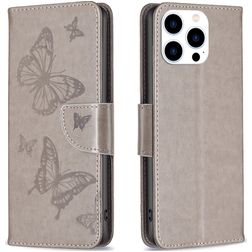 Mobigear Butterfly iPhone 16 Pro Hoesje Bookcase Portemonnee - Grijs