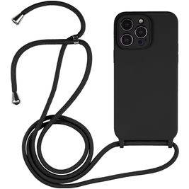 Mobigear Lanyard iPhone 15 Pro Max Siliconen Hoesje met koord - Zwart