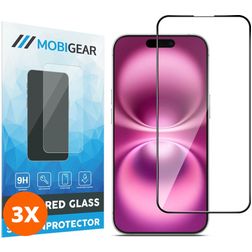 Mobigear Premium iPhone 16 Plus Glazen Screenprotector - Case Friendly - Zwart (3-Pack)