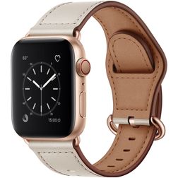 Mobigear Venezia Leren Apple Watch Bandje Gespsluiting - 49/46/45/44 mm - Beige