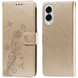 Mobigear Flowers Samsung Galaxy S25 Edge Hoesje Bookcase Portemonnee - Goud