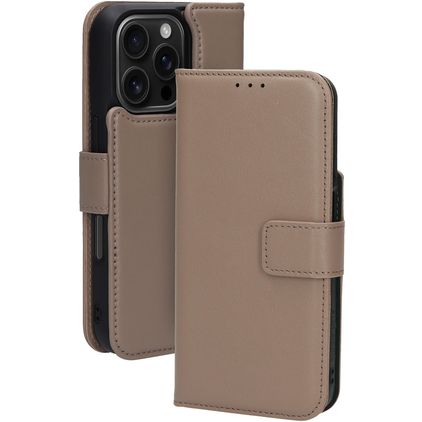 Mobiparts iPhone 16 Pro MagSafe Hoesje Echt Leer Uitneembare 2in1 Bookcase Portemonnee - Taupe
