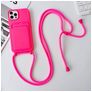 Mobigear Lanyard Card iPhone 15 Pro Siliconen Hoesje met koord en Pasjeshouder - Magenta