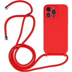 Mobigear Lanyard iPhone 15 Pro Max Siliconen Hoesje met koord - Rood
