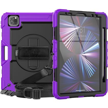 Mobigear SureGrip Xtreme iPad Air 11 Inch (2026) Hoes Hard Kunststof,Siliconen Backcover + Stylus Houder + Schouderband + Standaard - Paars