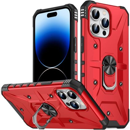 Mobigear Armor Ring iPhone 14 Pro Max Hoesje Hardcase Backcover Shockproof met Ringhouder - Rood