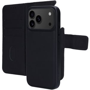 Mobiparts iPhone 17 Pro Max Hoesje Echt Leer Uitneembare 2in1 Bookcase Portemonnee - Zwart