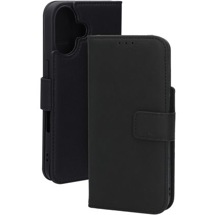 Mobiparts Wallet iPhone 16 MagSafe Hoesje Echt Leer Bookcase Portemonnee - Zwart