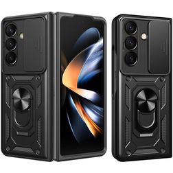 Mobigear Armor Ring Cam Slide Samsung Galaxy Z Fold 8 Ultra Hoesje Hardcase Backcover Shockproof met Ringhouder en Camera Slider - Zwart