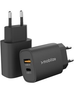 Mobilize Dual USB / USB-C Oplader Power Delivery 25W - Zwart