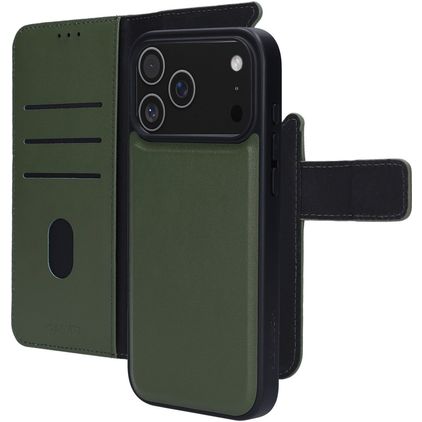 Mobiparts iPhone 17 Pro Max Hoesje Echt Leer Uitneembare 2in1 Bookcase Portemonnee - Groen